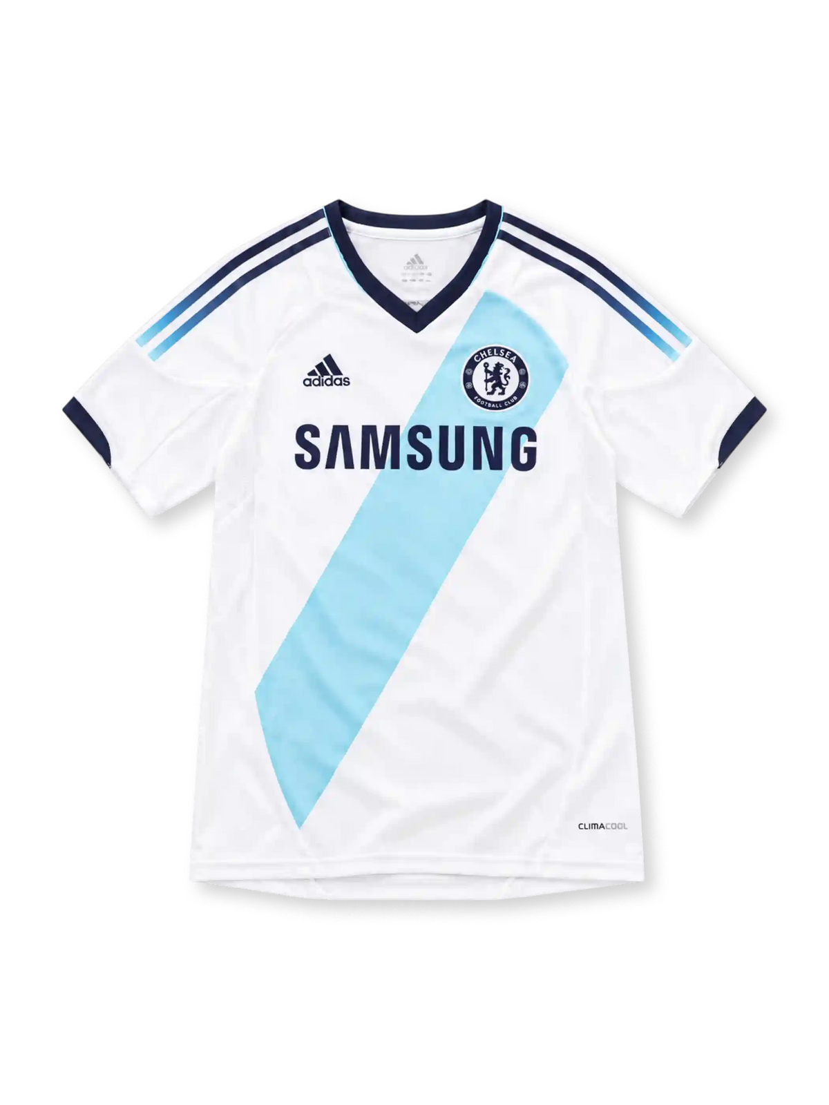チェルシー 2012/13 アウェイユニフォーム ホワイト スカイブルーのサッシュ ネイビーのVネック アディダス製 SAMSUNGスポンサー