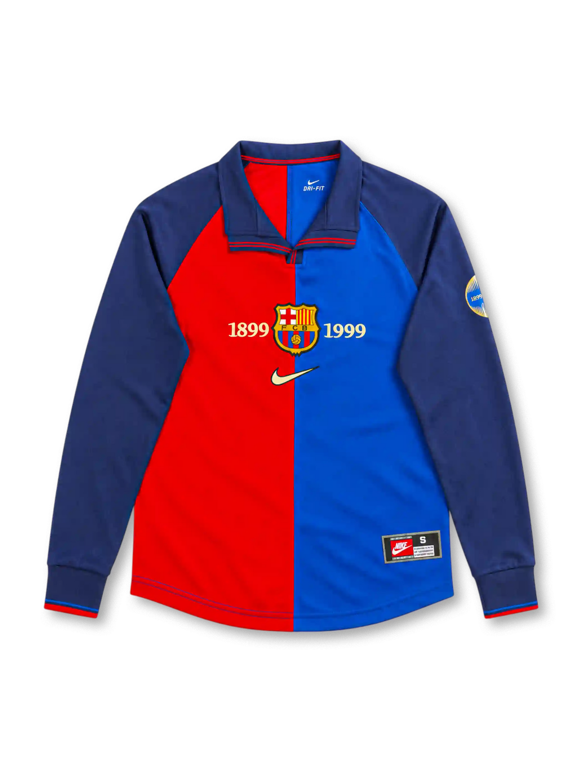 FCバルセロナ 1999/00 ホームユニフォーム 100周年記念 長袖 ブラウグラナの切り替え 1899 1999の年号刺繍 ナイキ製