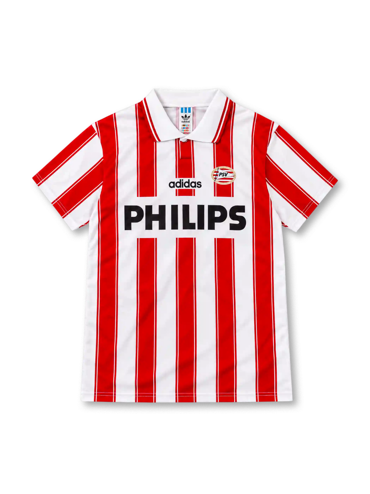 PSV 1994/95 ホームユニフォーム 赤と白の縦縞 ピンストライプ 白のポロ襟 アディダス製 PHILIPSスポンサー