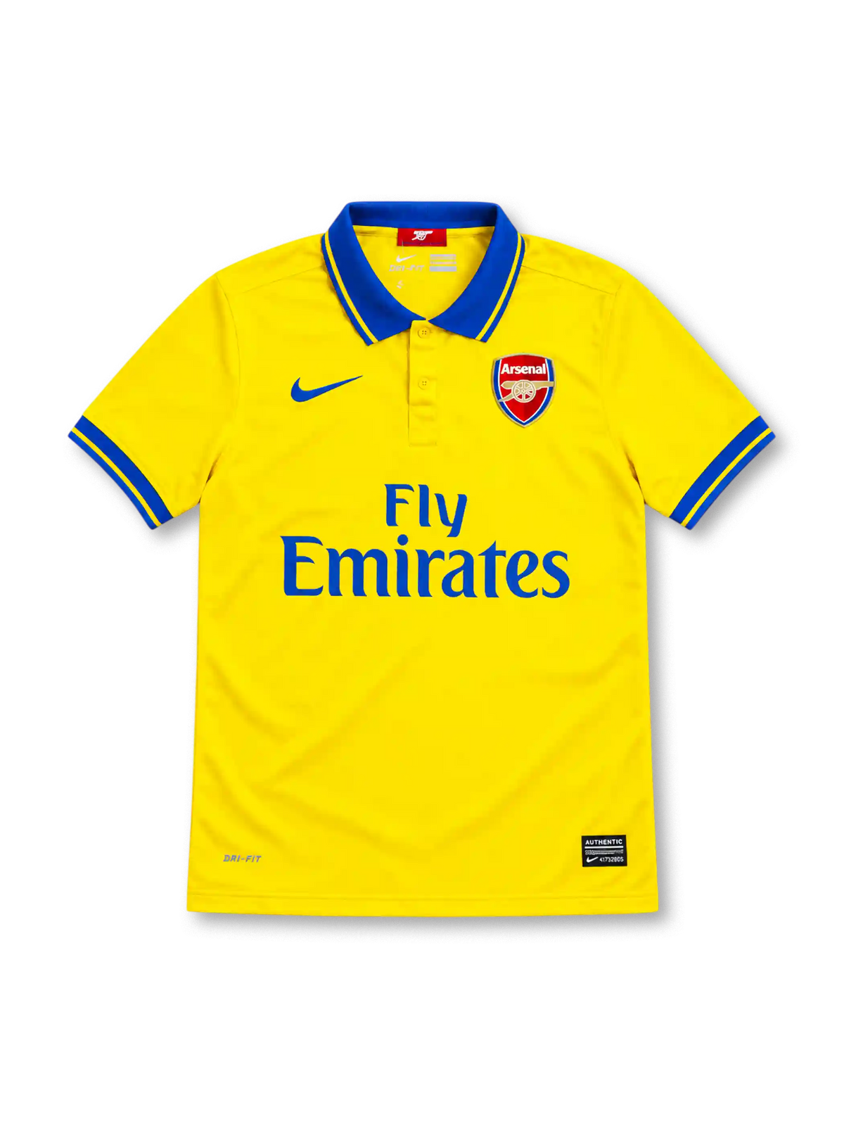 アーセナル 2013/14 アウェイユニフォーム イエロー ブルーのポロ襟 ナイキ製 Fly Emiratesスポンサー