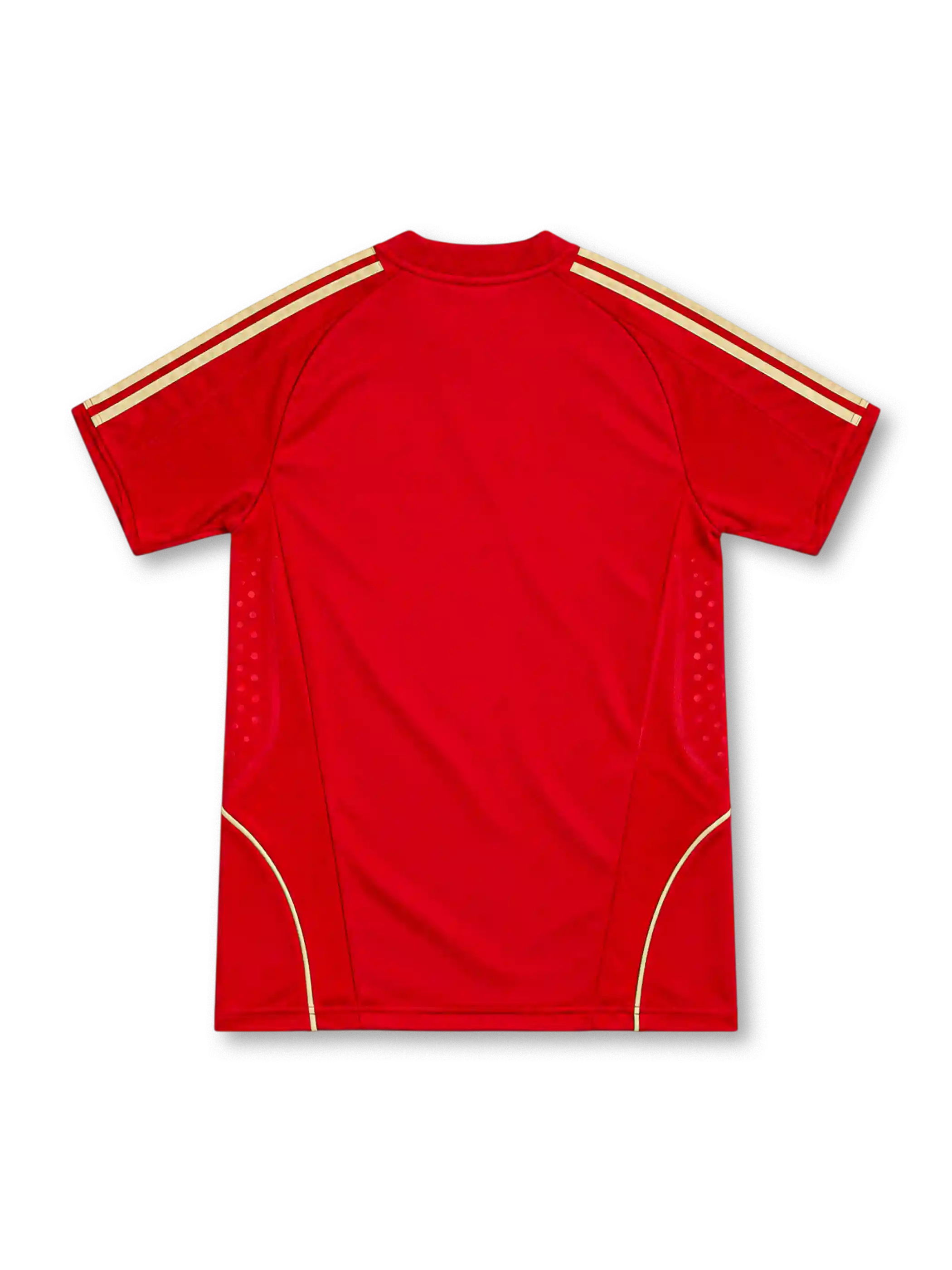 2008 スペイン代表 ホーム adidas製 金色の3本ラインが入った赤いレトロサッカーユニフォーム