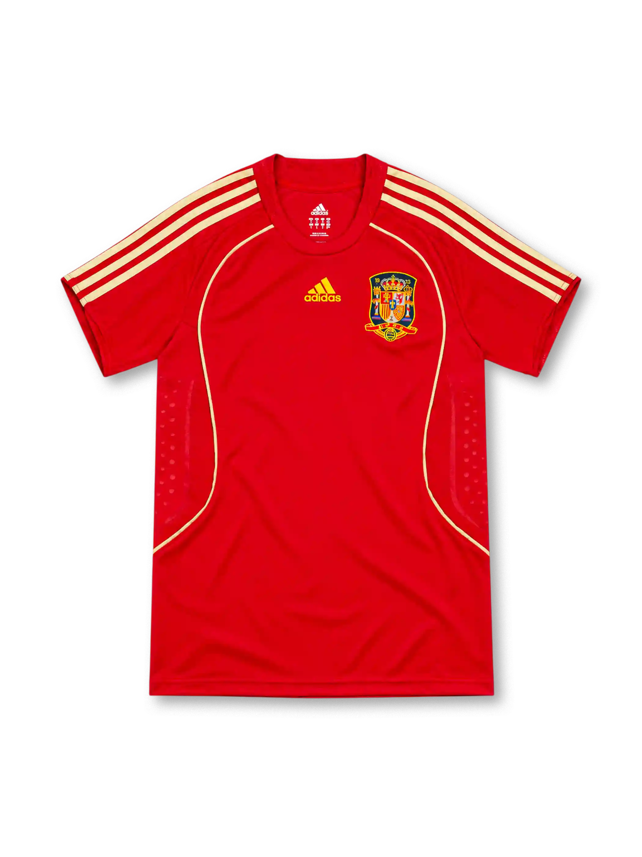 2008 スペイン代表 ホーム adidas製 金色の3本ラインが入った赤いレトロサッカーユニフォーム