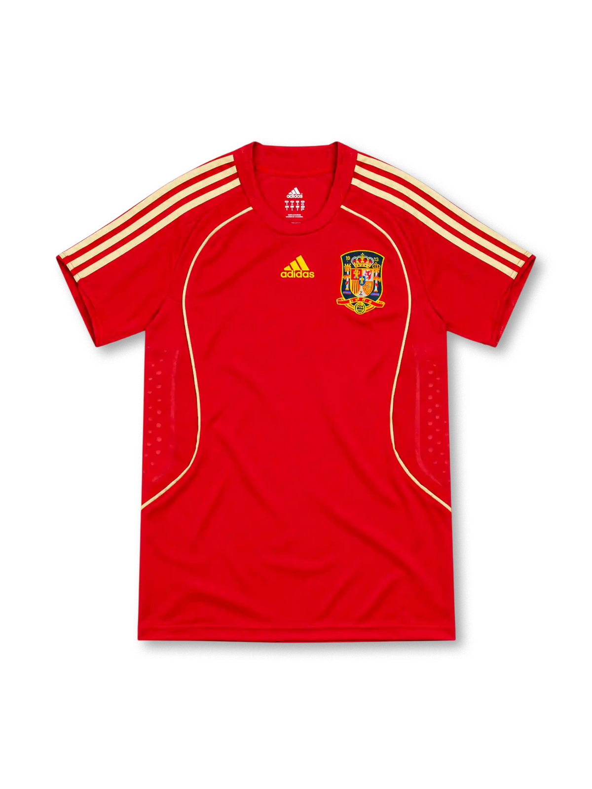2008 スペイン代表 ホーム adidas製 金色の3本ラインが入った赤いレトロサッカーユニフォーム