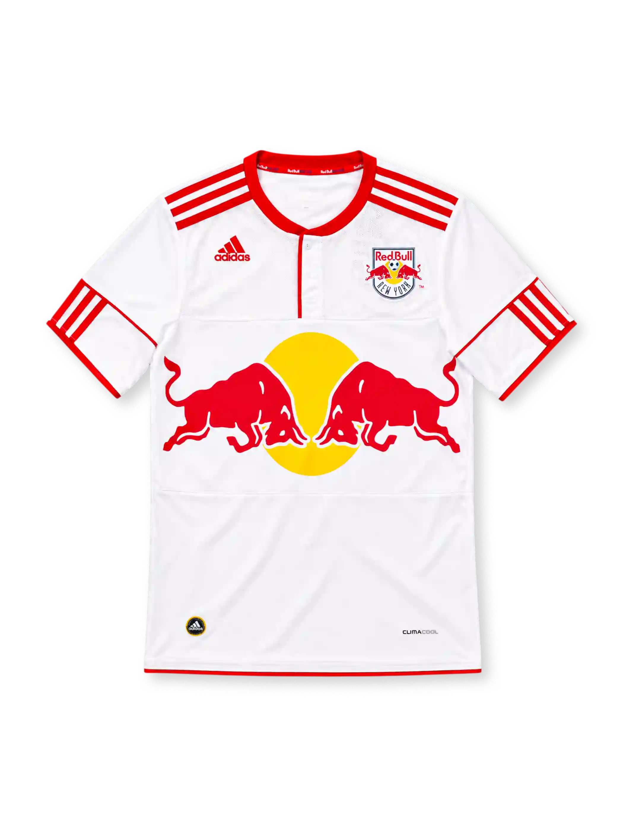 2010 ニューヨーク・レッドブルズ ホーム adidas製 胸に2頭の赤い牛のロゴが入った白いレトロサッカーユニフォーム