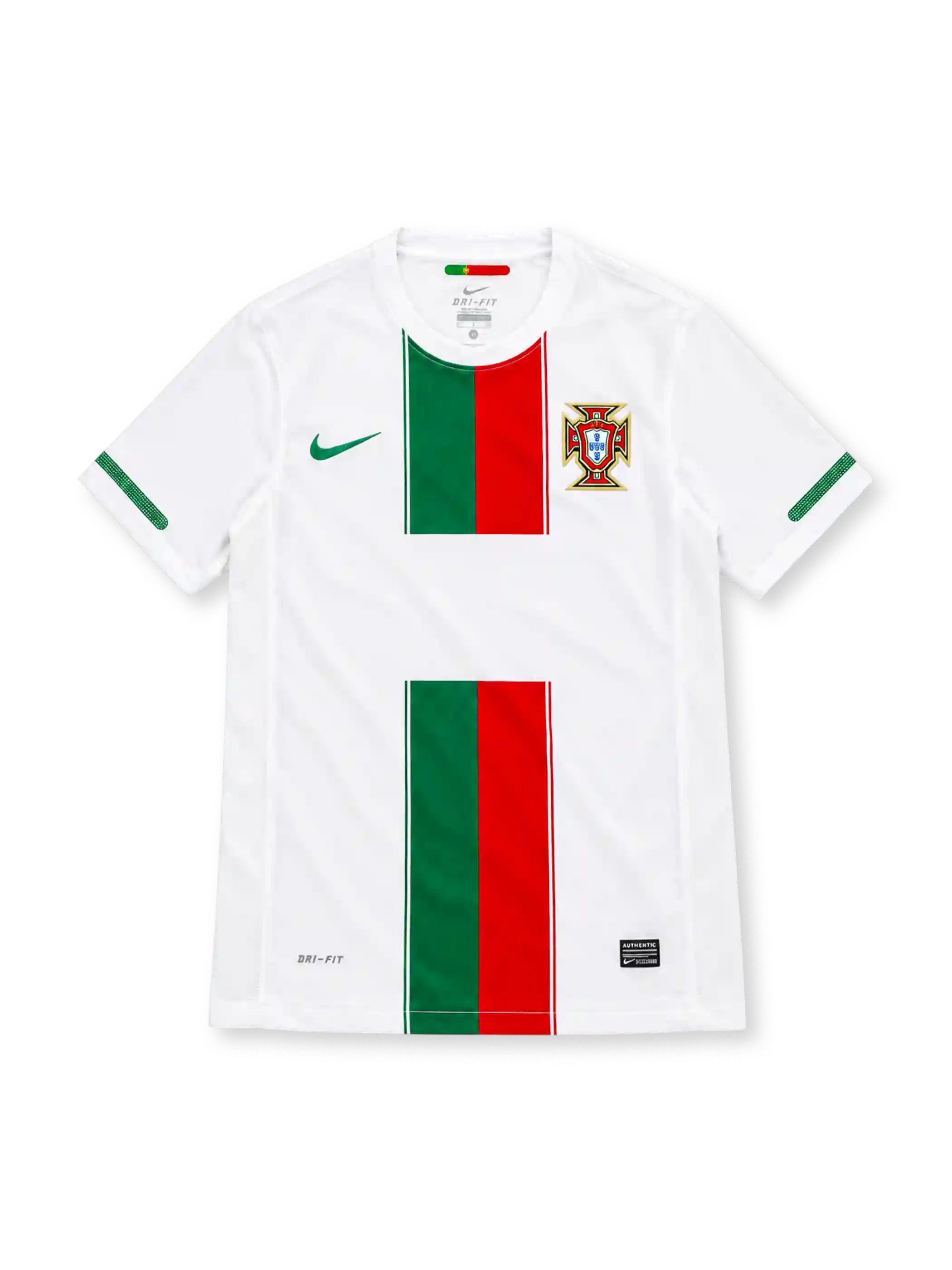 ポルトガル代表 2010 アウェイユニフォーム ホワイト 緑と赤の縦帯 FPFエンブレム ナイキ製 南アフリカW杯モデルv