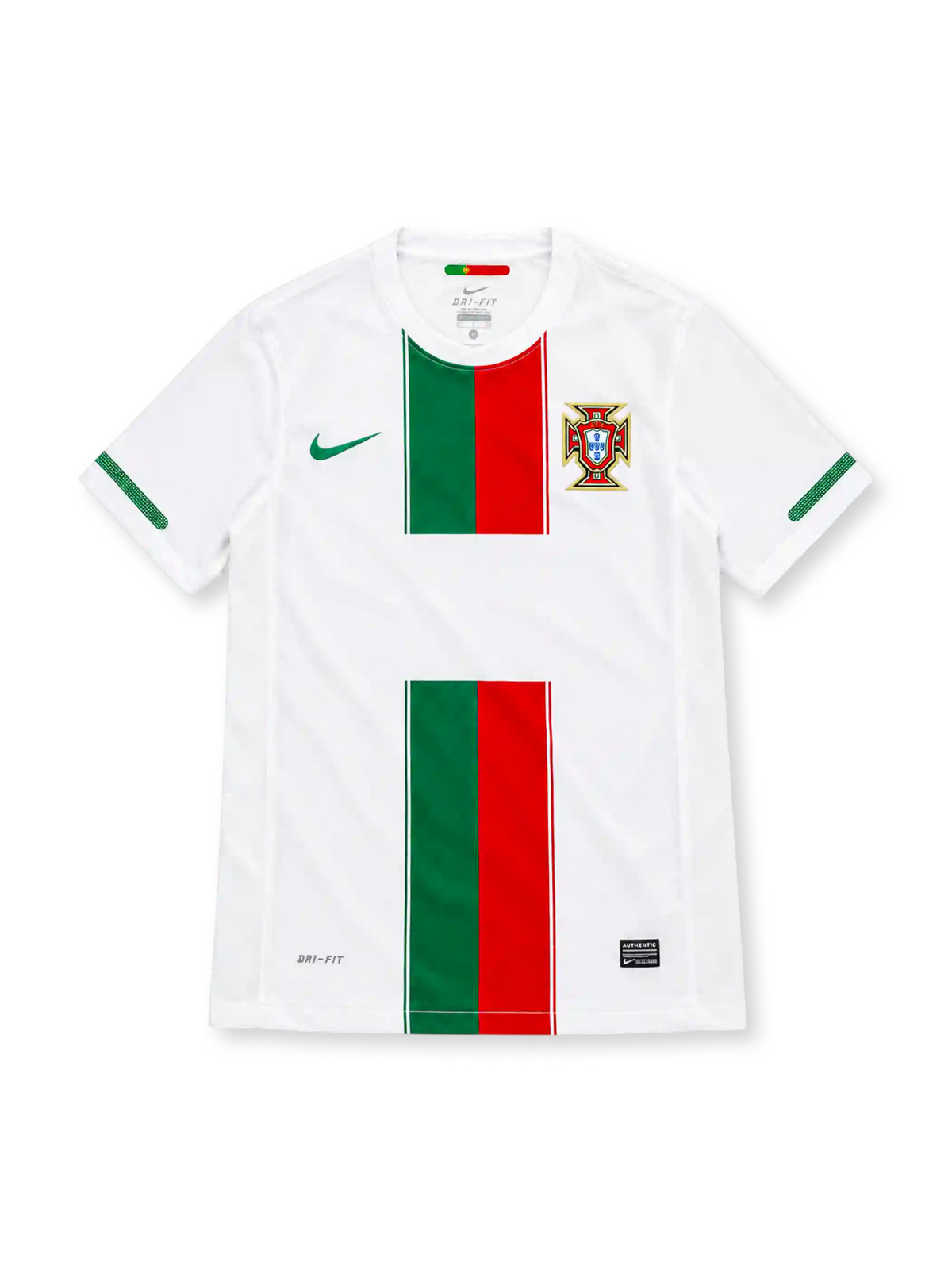 ポルトガル代表 2010 アウェイユニフォーム ホワイト 緑と赤の縦帯 FPFエンブレム ナイキ製 南アフリカW杯モデルv