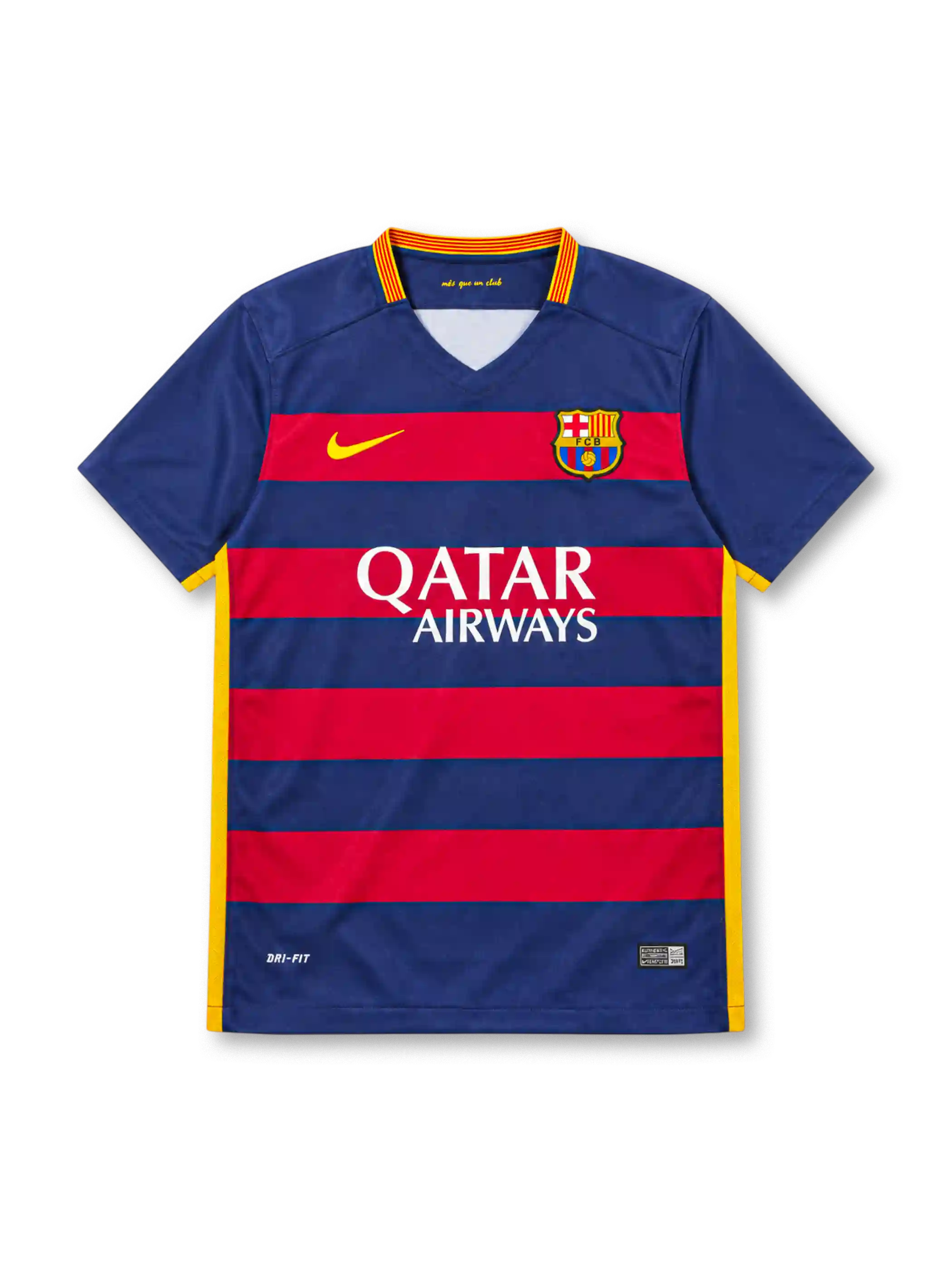 FCバルセロナ 2015/16 ホームユニフォーム ブルーとえんじの横縞 セニェラの襟 ナイキ製 QATAR AIRWAYSスポンサー