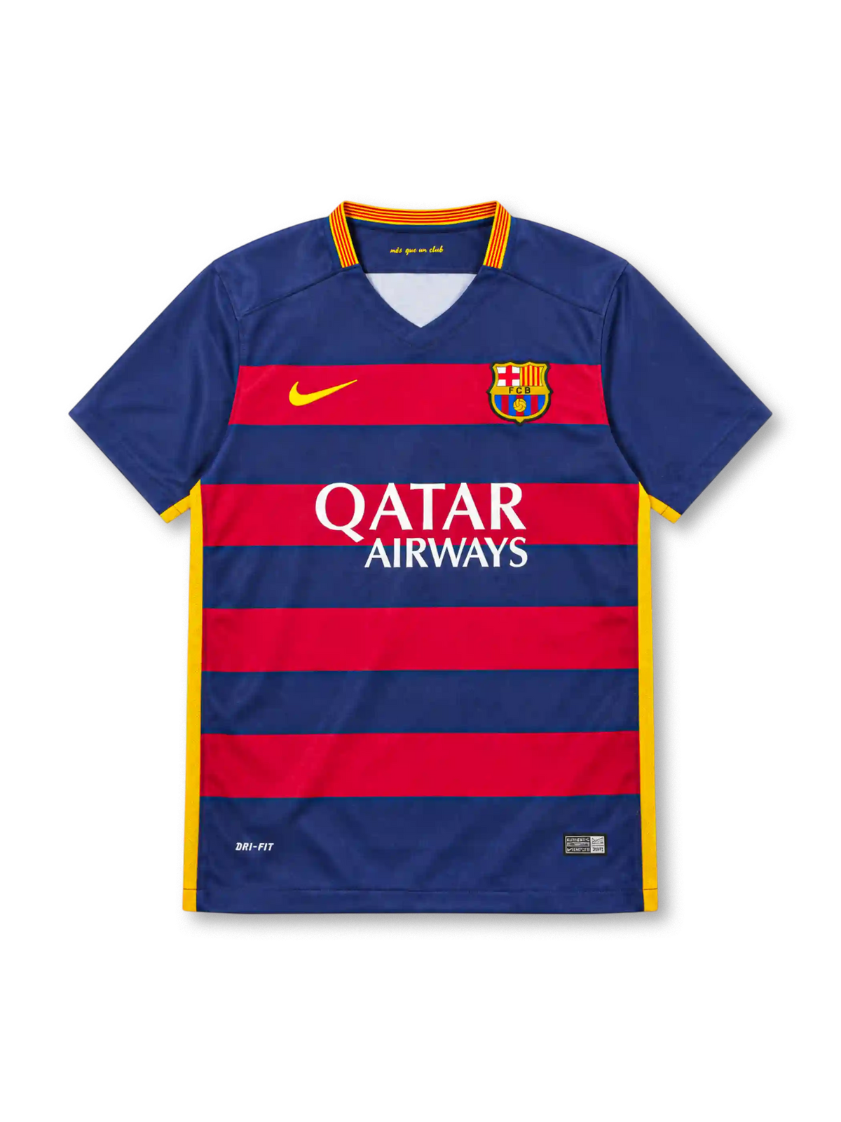 FCバルセロナ 2015/16 ホームユニフォーム ブルーとえんじの横縞 セニェラの襟 ナイキ製 QATAR AIRWAYSスポンサー