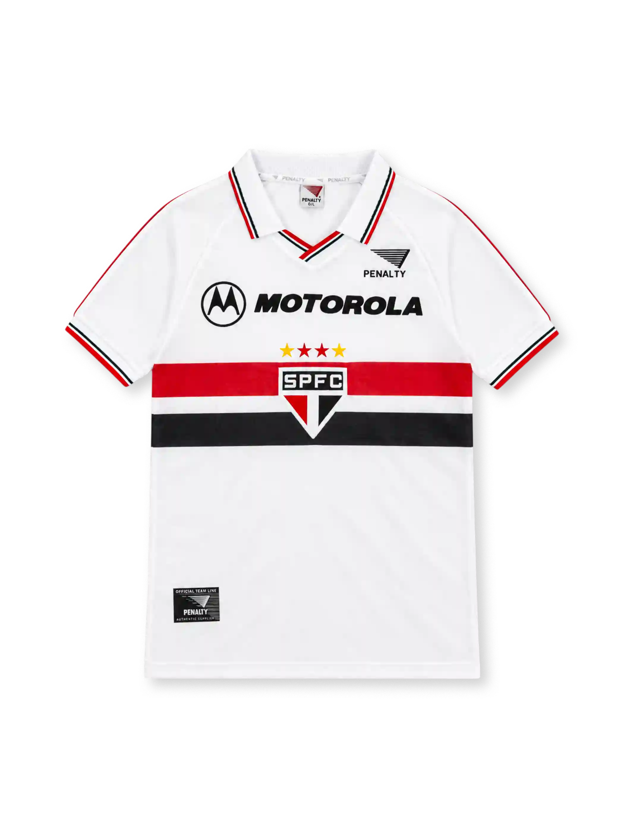 サンパウロFC 2000 ホームユニフォーム ホワイト 赤と黒の胸帯 4つ星のエンブレム ペナルティ製 MOTOROLAスポンサー