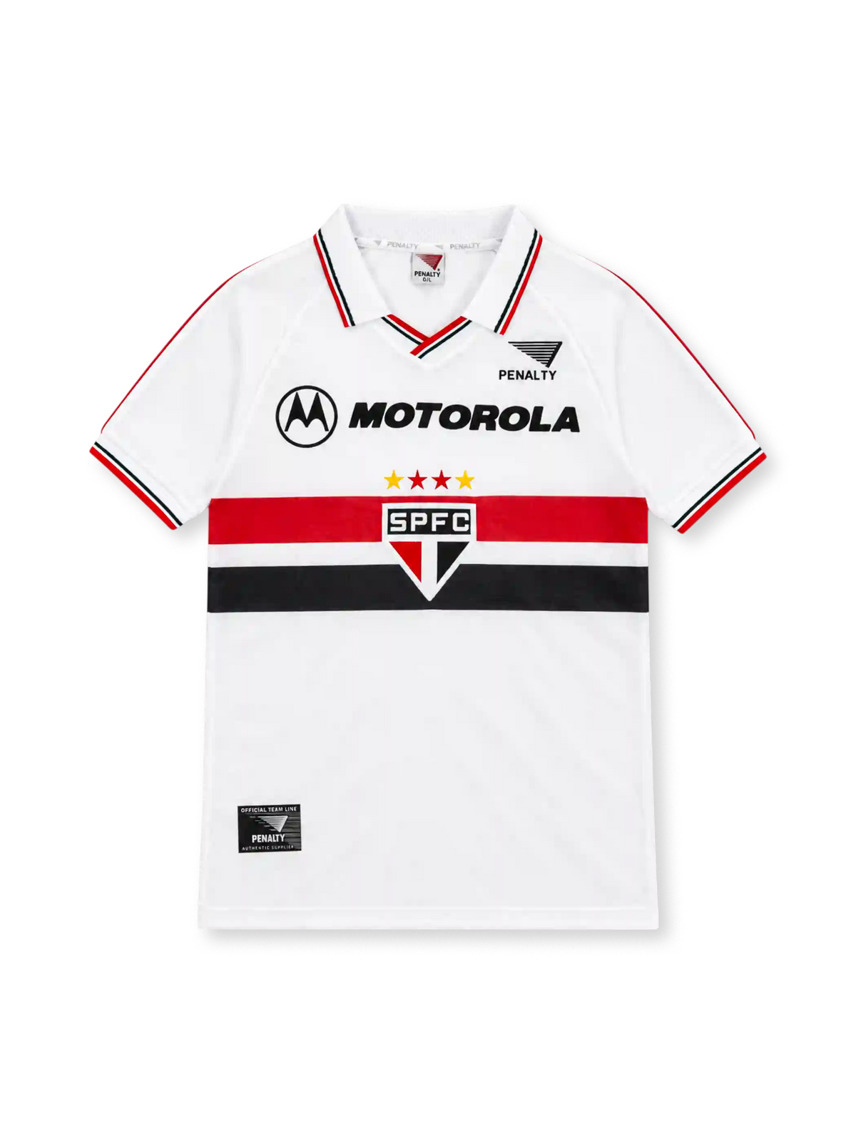 サンパウロFC 2000 ホームユニフォーム ホワイト 赤と黒の胸帯 4つ星のエンブレム ペナルティ製 MOTOROLAスポンサー