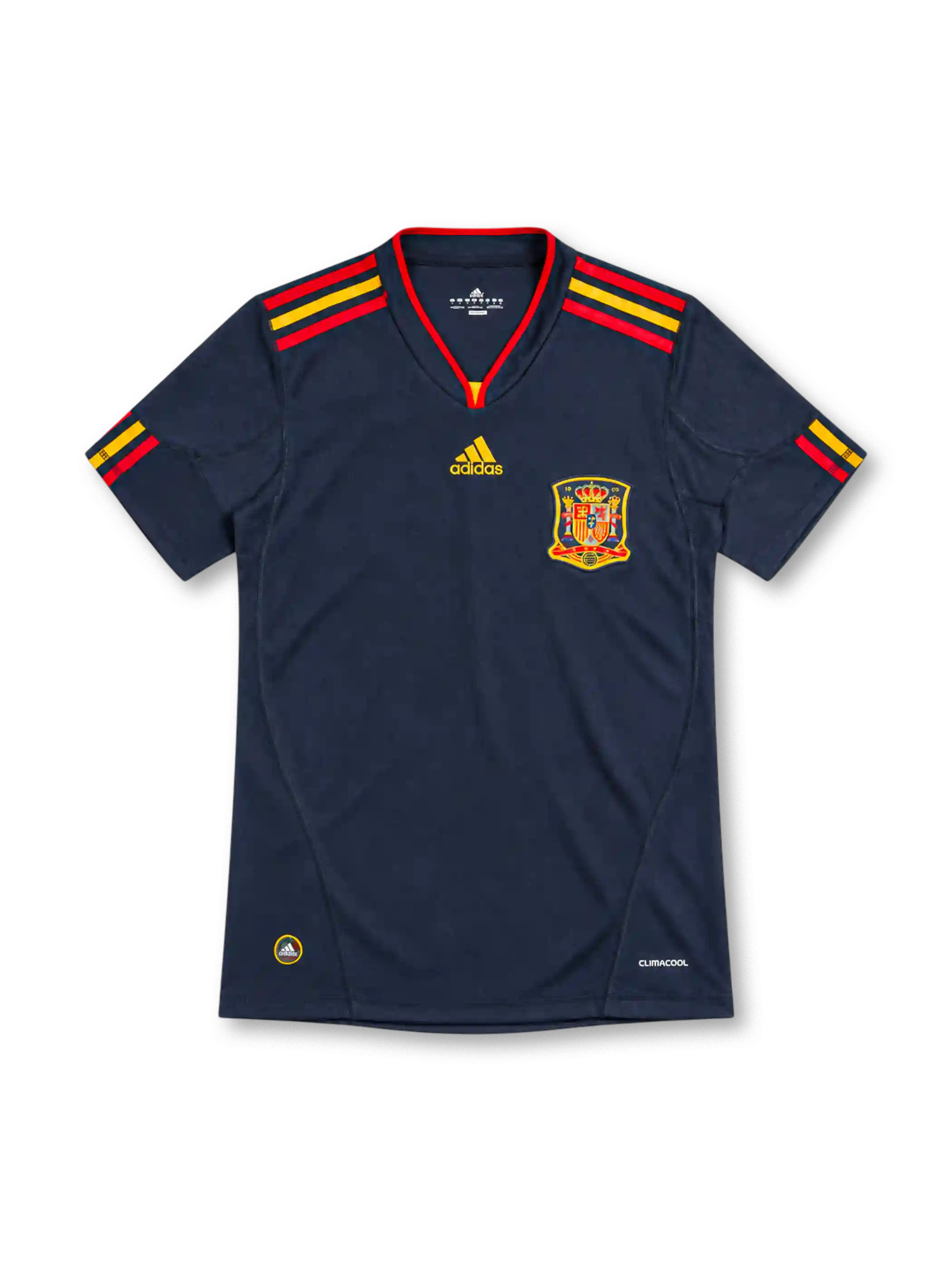 2010 スペイン代表 アウェイ adidas製 赤と黄のラインが入ったネイビーのレトロサッカーユニフォーム