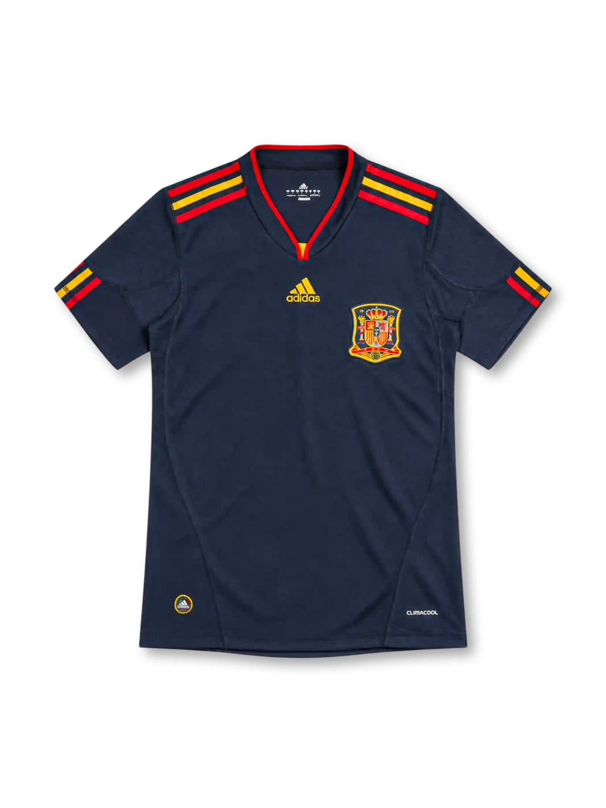 2010 スペイン代表 アウェイ adidas製 赤と黄のラインが入ったネイビーのレトロサッカーユニフォーム