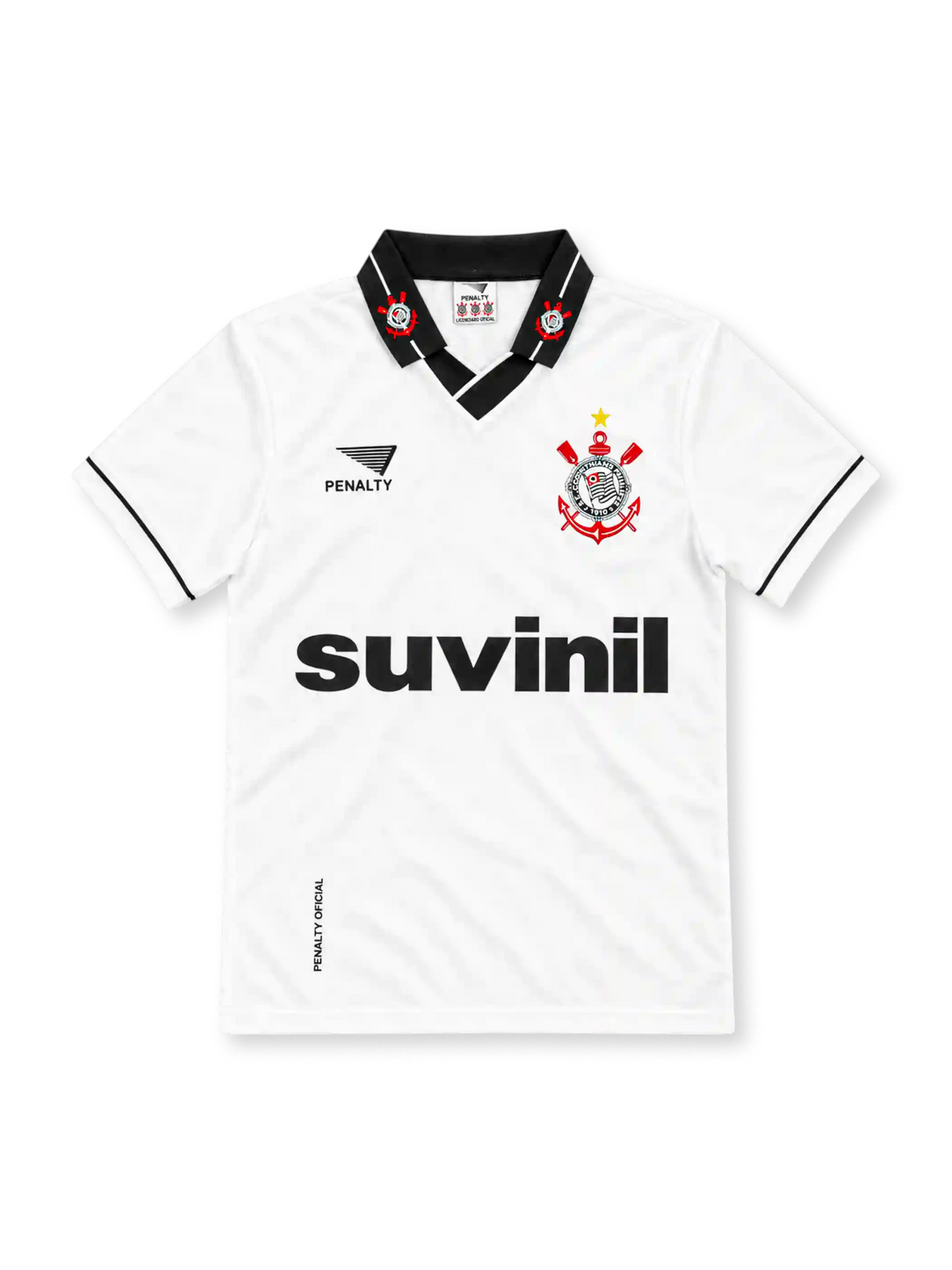 95/96 コリンチャンス ホーム Penalty製 黒い襟とsuvinilロゴが入った白いレトロサッカーユニフォーム