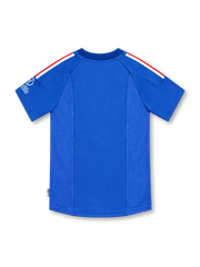 2002 フランス代表 ホーム adidas製 赤白青の肩ラインとW杯パッチが入った青いレトロサッカーユニフォーム
