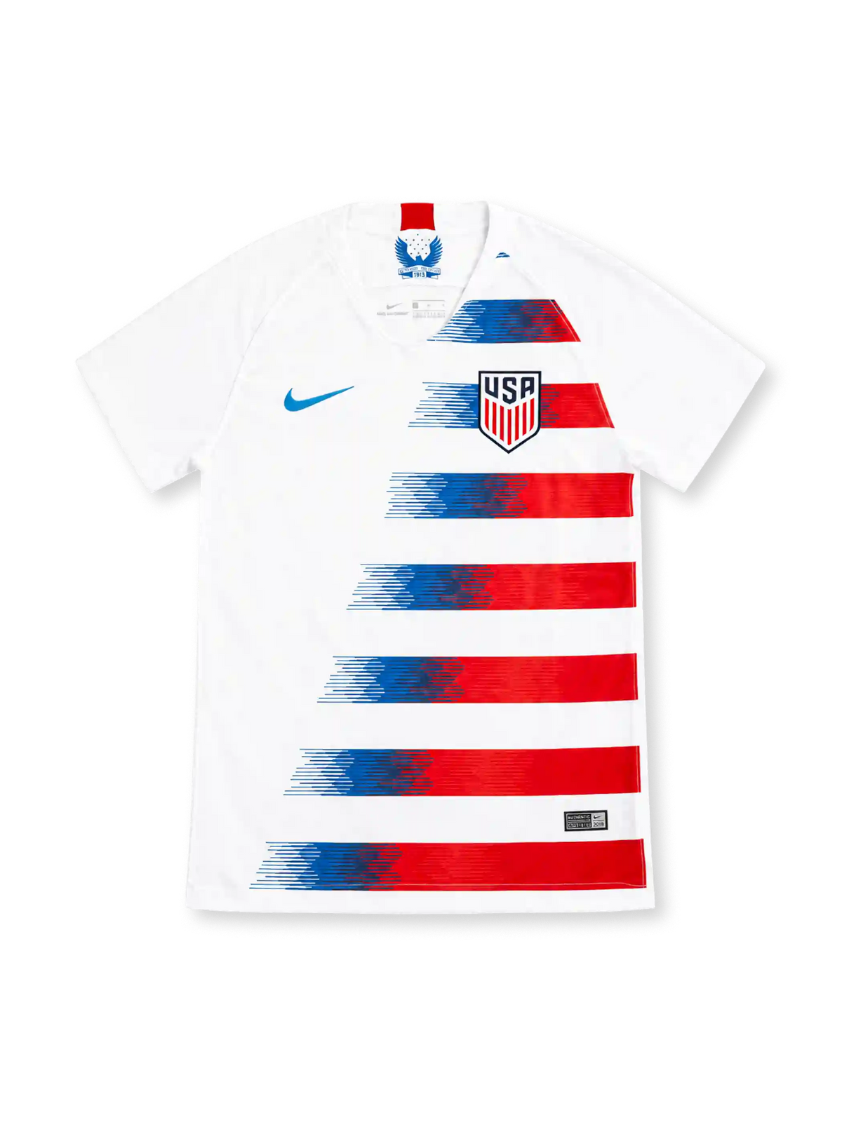 2018 アメリカ代表 ホーム Nike製 赤から青へ流れる横ストライプが入った白いレトロサッカーユニフォーム