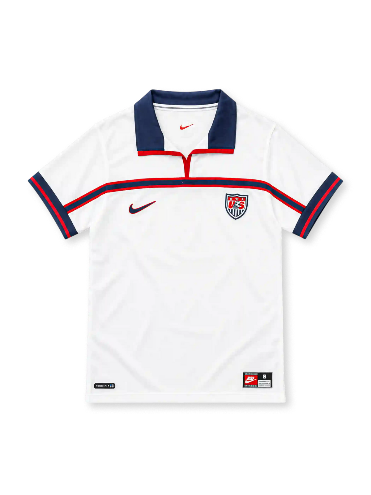 1998 アメリカ代表 ホーム Nike製 胸に紺と赤の帯が入った白いレトロサッカーユニフォーム