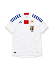 2010 日本代表 アウェイ adidas製 青の3本ラインと首元の赤いパネルが入った白いレトロサッカーユニフォーム