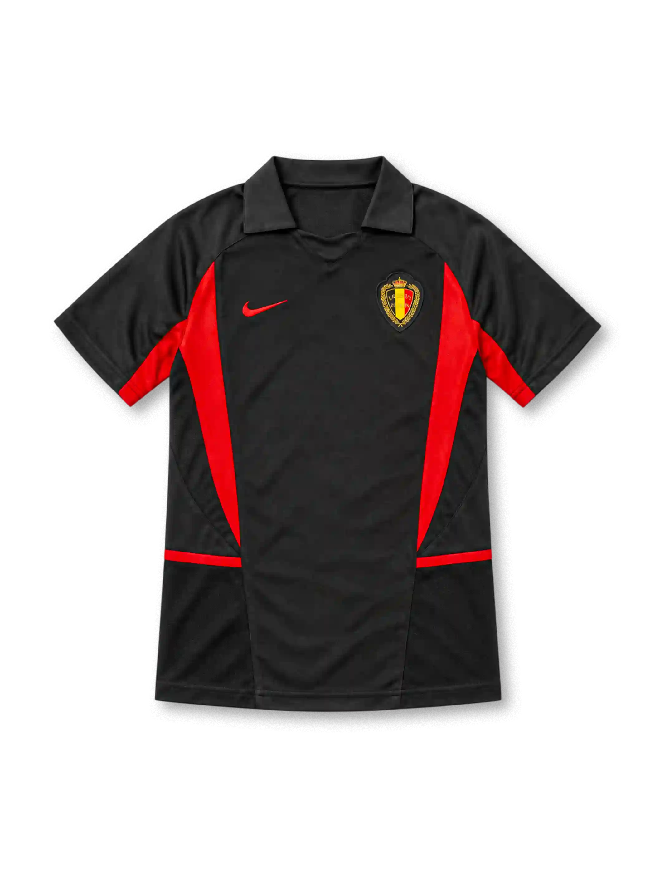 2002 ベルギー代表 アウェイ Nike製 赤い大きなパネルが入った黒いレトロサッカーユニフォーム