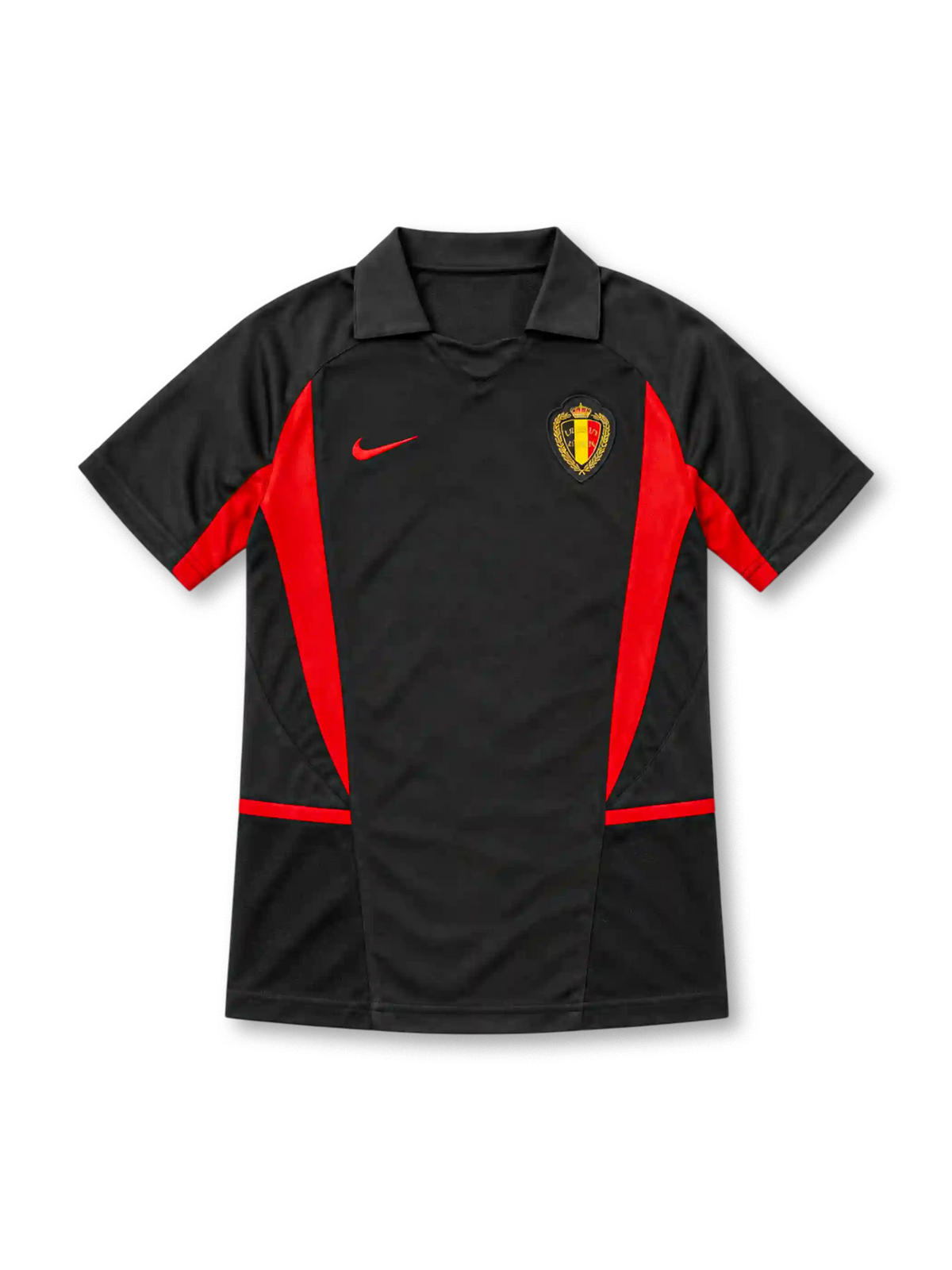 2002 ベルギー代表 アウェイ Nike製 赤い大きなパネルが入った黒いレトロサッカーユニフォーム
