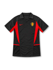 2002 ベルギー代表 アウェイ Nike製 赤い大きなパネルが入った黒いレトロサッカーユニフォーム