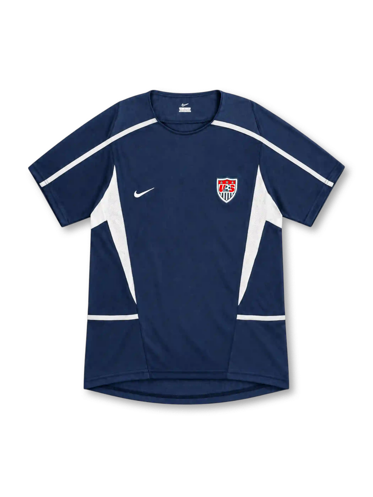 2002 アメリカ代表 アウェイ Nike製 白のラインとメッシュパネルが入ったネイビーのレトロサッカーユニフォーム