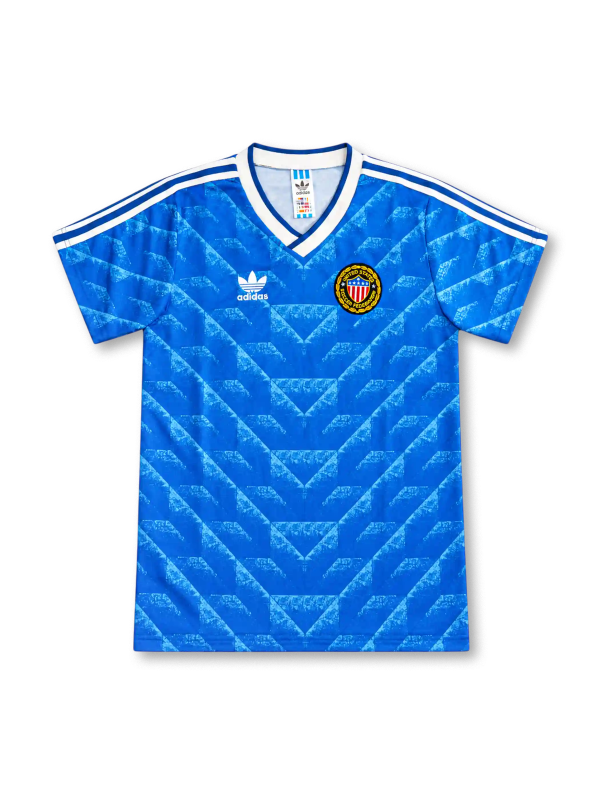 1988 アメリカ代表 アウェイ adidas製 ブルーの矢羽根模様と丸型のエンブレムが入ったレトロサッカーユニフォーム