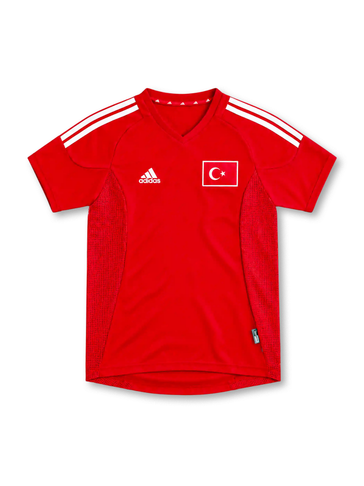 2002 トルコ代表 ホーム adidas製 白い3本ラインと国旗パッチが入った赤いレトロサッカーユニフォーム