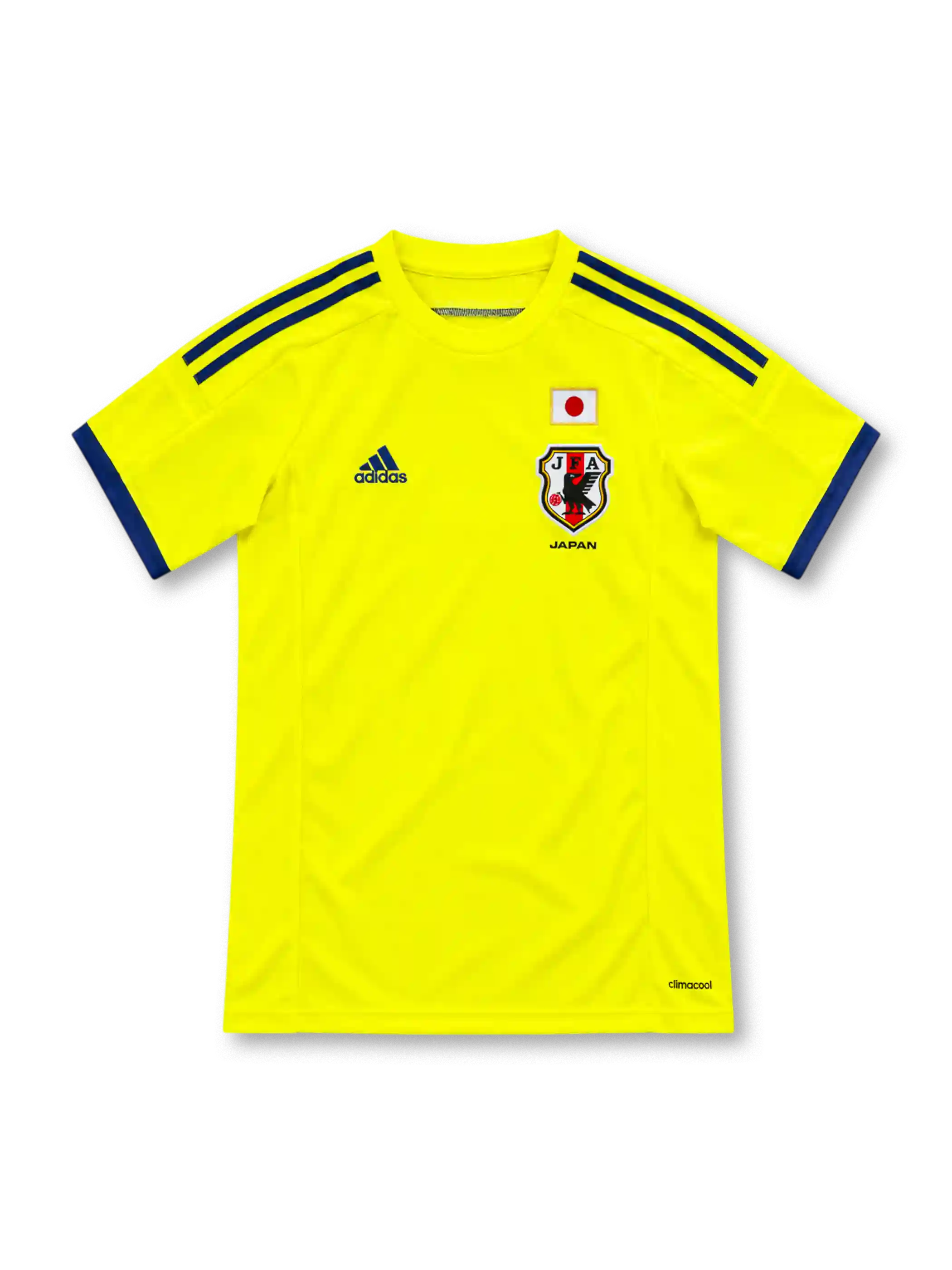 2014 日本代表 アウェイ adidas製 ネイビーのラインが入った蛍光イエローのレトロサッカーユニフォーム