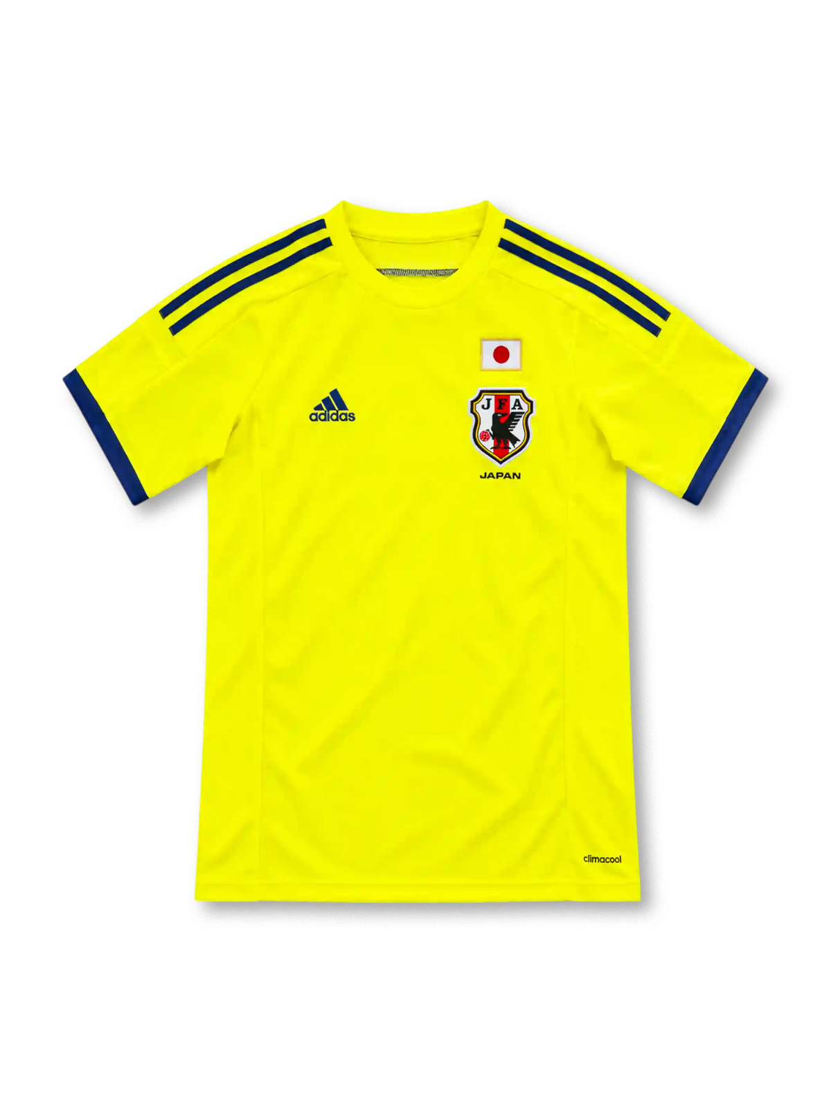 2014 日本代表 アウェイ adidas製 ネイビーのラインが入った蛍光イエローのレトロサッカーユニフォーム