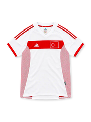 2002 トルコ代表 アウェイ adidas製 赤い胸の帯と月と星の国旗パッチが入った白いレトロサッカーユニフォーム