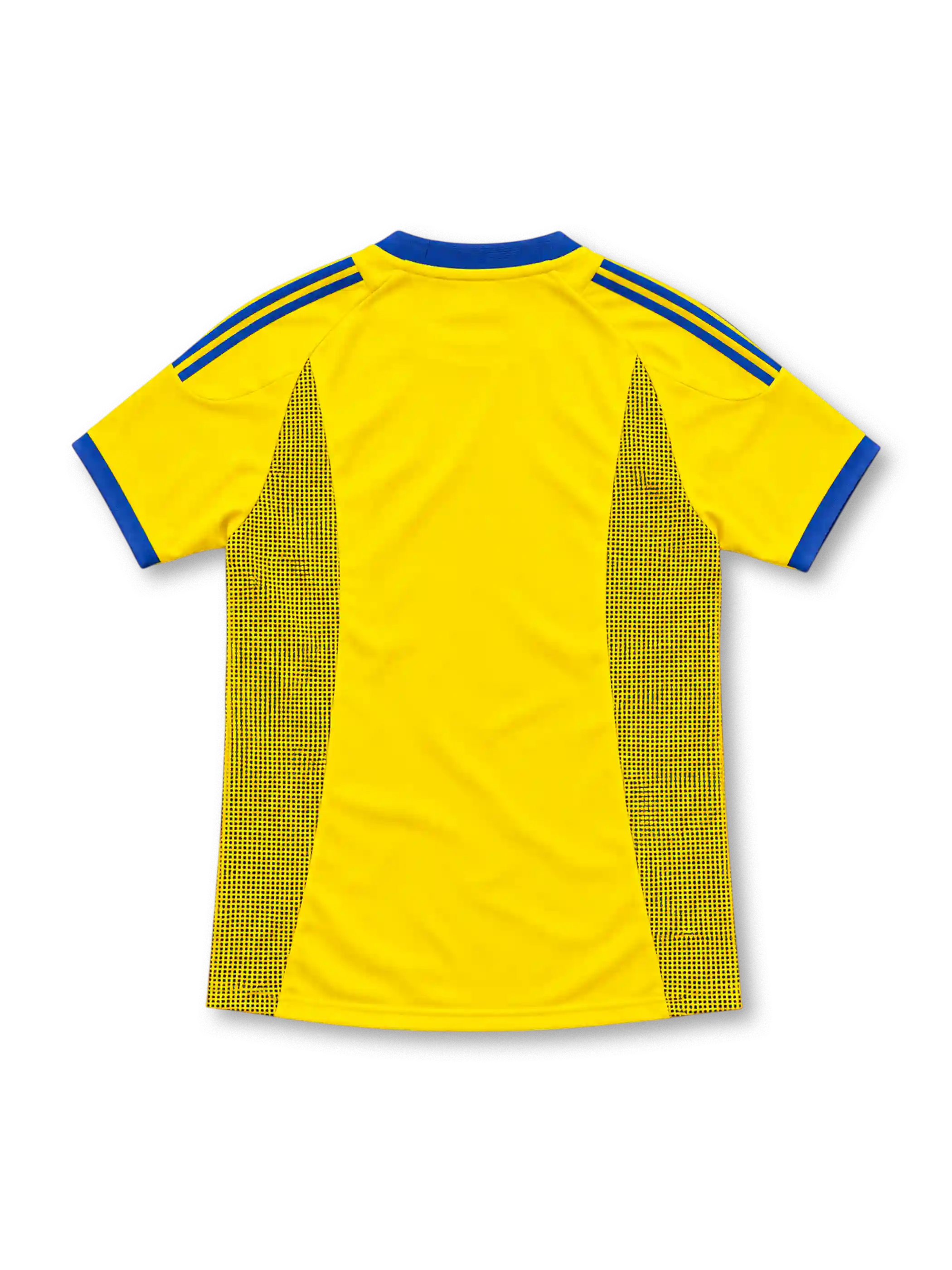 2002 スウェーデン代表 ホーム adidas製 青い丸首とドット状パネルが入った黄色のレトロサッカーユニフォーム