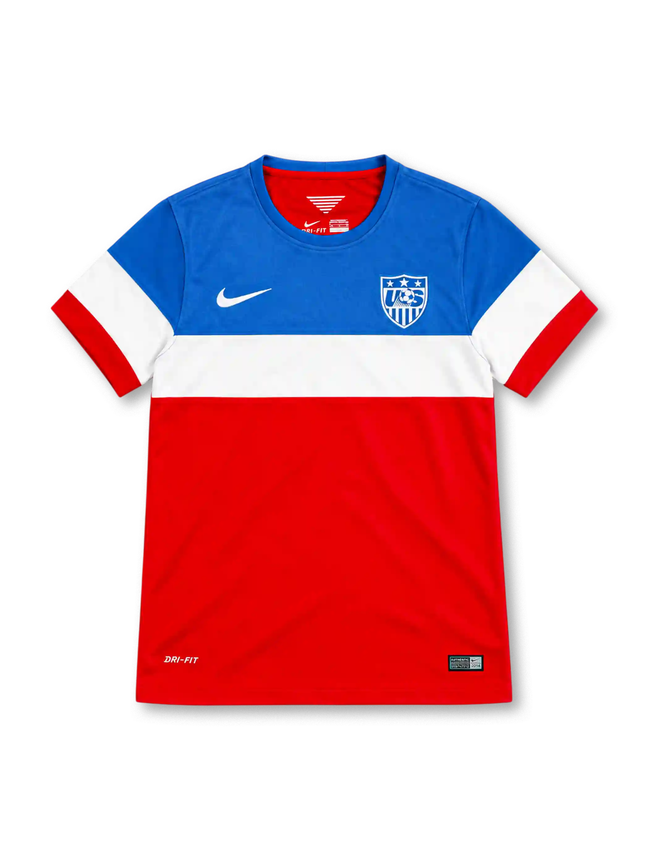 2014 アメリカ代表 アウェイ Nike製 青・白・赤の三段構成の半袖レトロサッカーユニフォーム