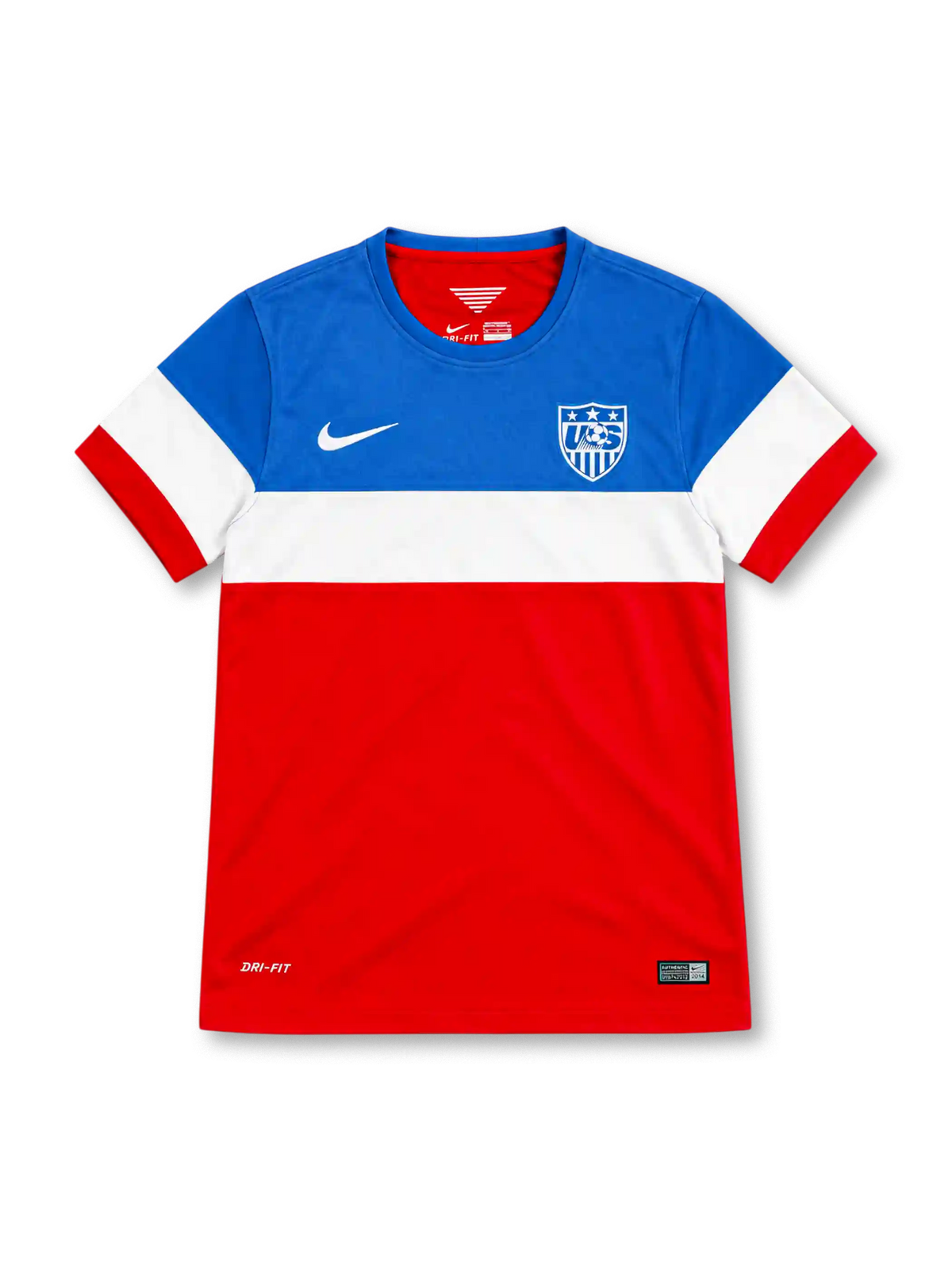 2014 アメリカ代表 アウェイ Nike製 青・白・赤の三段構成の半袖レトロサッカーユニフォーム
