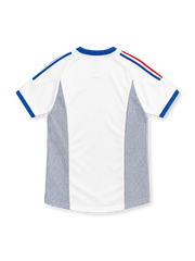 2002 フランス代表 アウェイ adidas製 青いVネックと赤・青の肩ラインが入った白いレトロサッカーユニフォーム