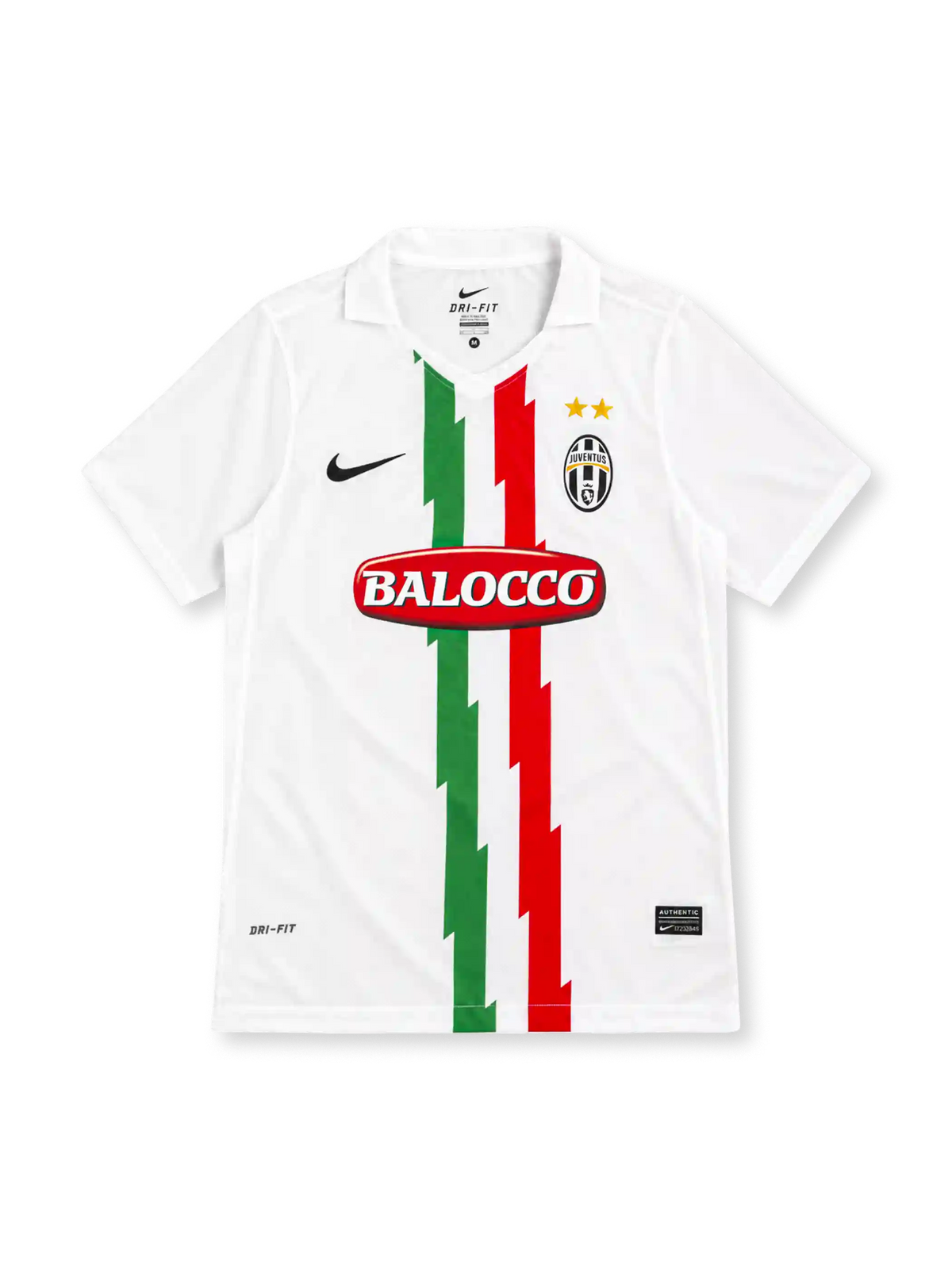 10/11 ユヴェントス アウェイ Nike製 緑と赤のジグザグ状の縦ラインが入った白いレトロサッカーユニフォーム