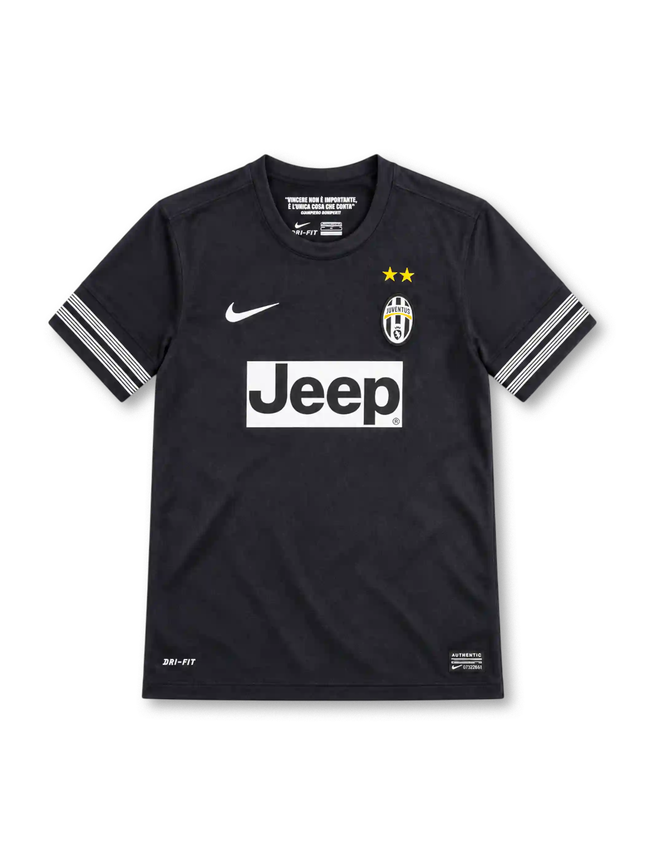 12/13 ユヴェントス アウェイ Nike製 白い袖口のラインとJeepロゴが入った黒いレトロサッカーユニフォーム
