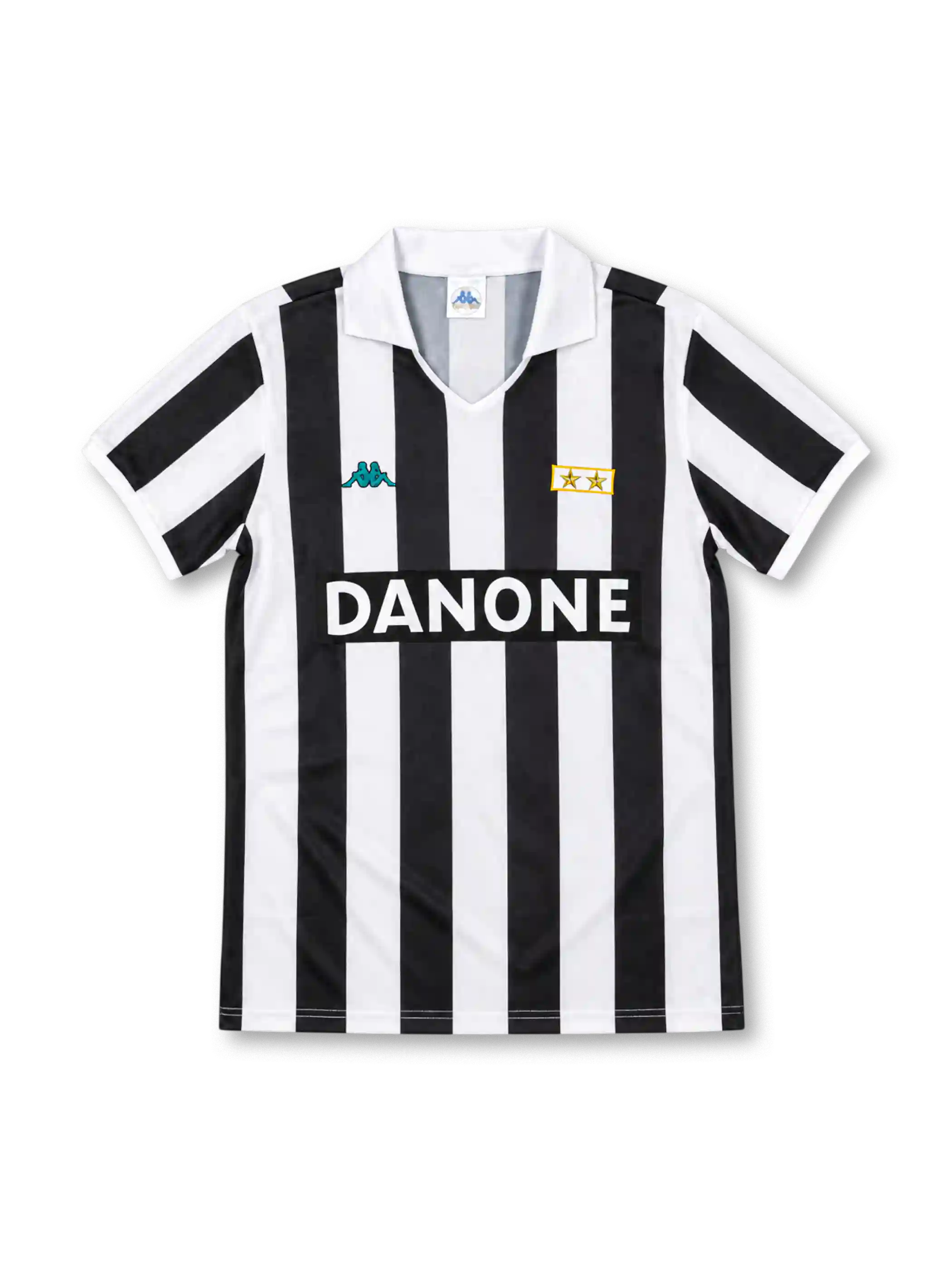 92/94 ユヴェントス ホーム Kappa製 太い白黒の縦縞とDANONEロゴが入ったレトロサッカーユニフォーム
