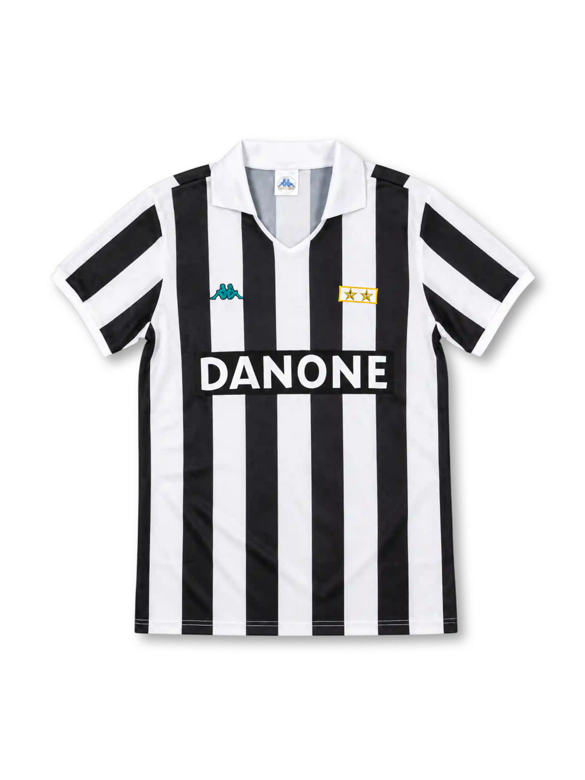 92/94 ユヴェントス ホーム Kappa製 太い白黒の縦縞とDANONEロゴが入ったレトロサッカーユニフォーム