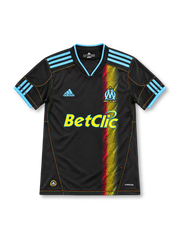 10/11 マルセイユ サード adidas製 赤・黄・緑のグラデーション帯とBetClicロゴが入った黒いレトロサッカーユニフォーム