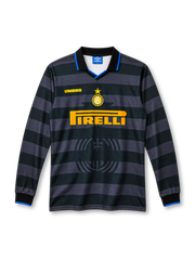 97/98 インテル サード 長袖 Umbro製 黒とグレーの太い横縞とPirelliロゴが入ったレトロサッカーユニフォーム