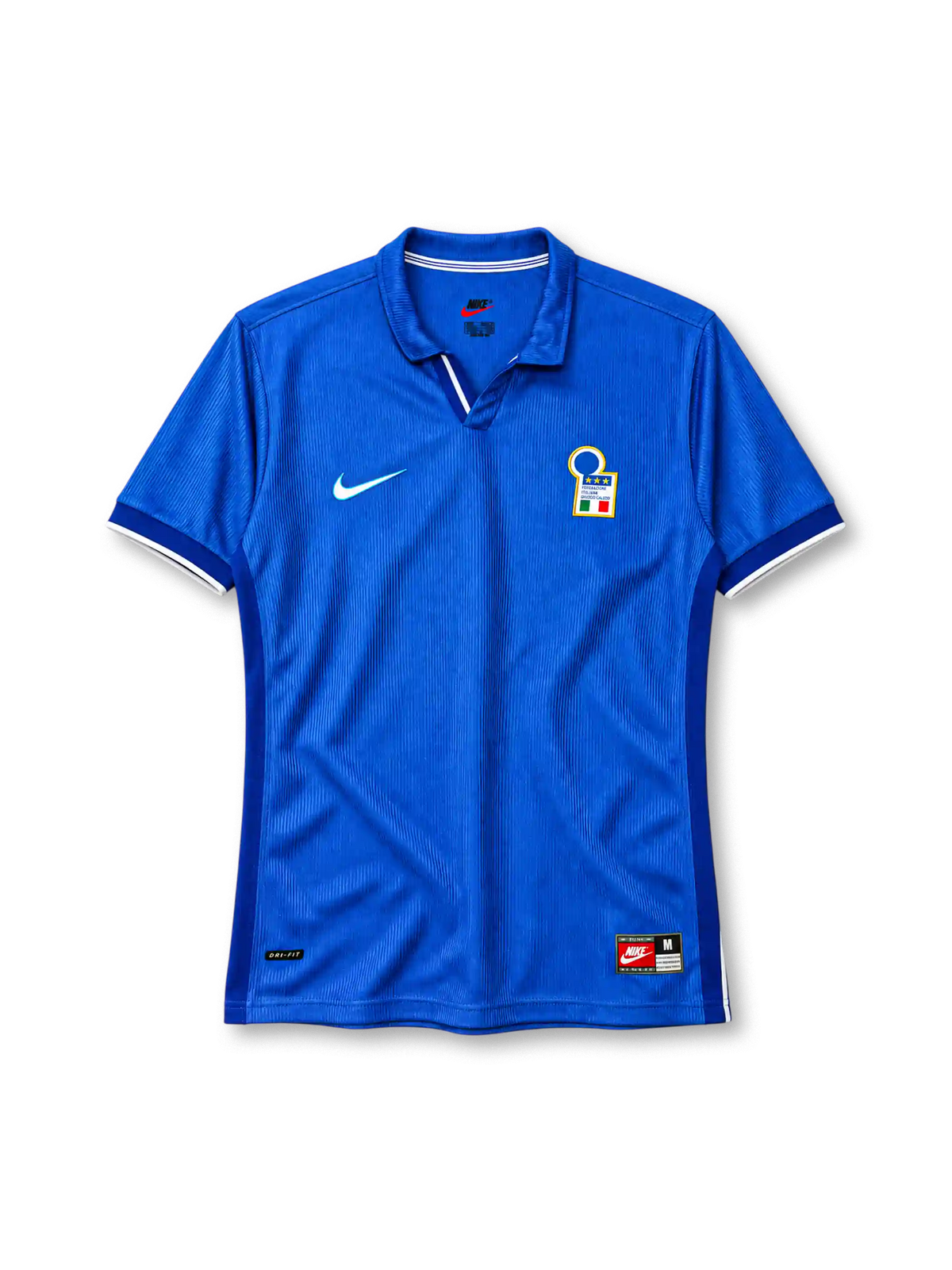 1998 イタリア代表 ホーム Nike製 極細のピンストライプとFIGCエンブレムが入った青いレトロサッカーユニフォーム