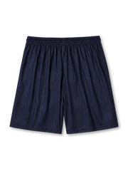 ネイビーベースの生地に赤白黒のサイドパネル、右裾の三獅子紋章とENGLANDの文字、白いUMBROロゴを備えたイングランド代表1998ホームショーツ正面