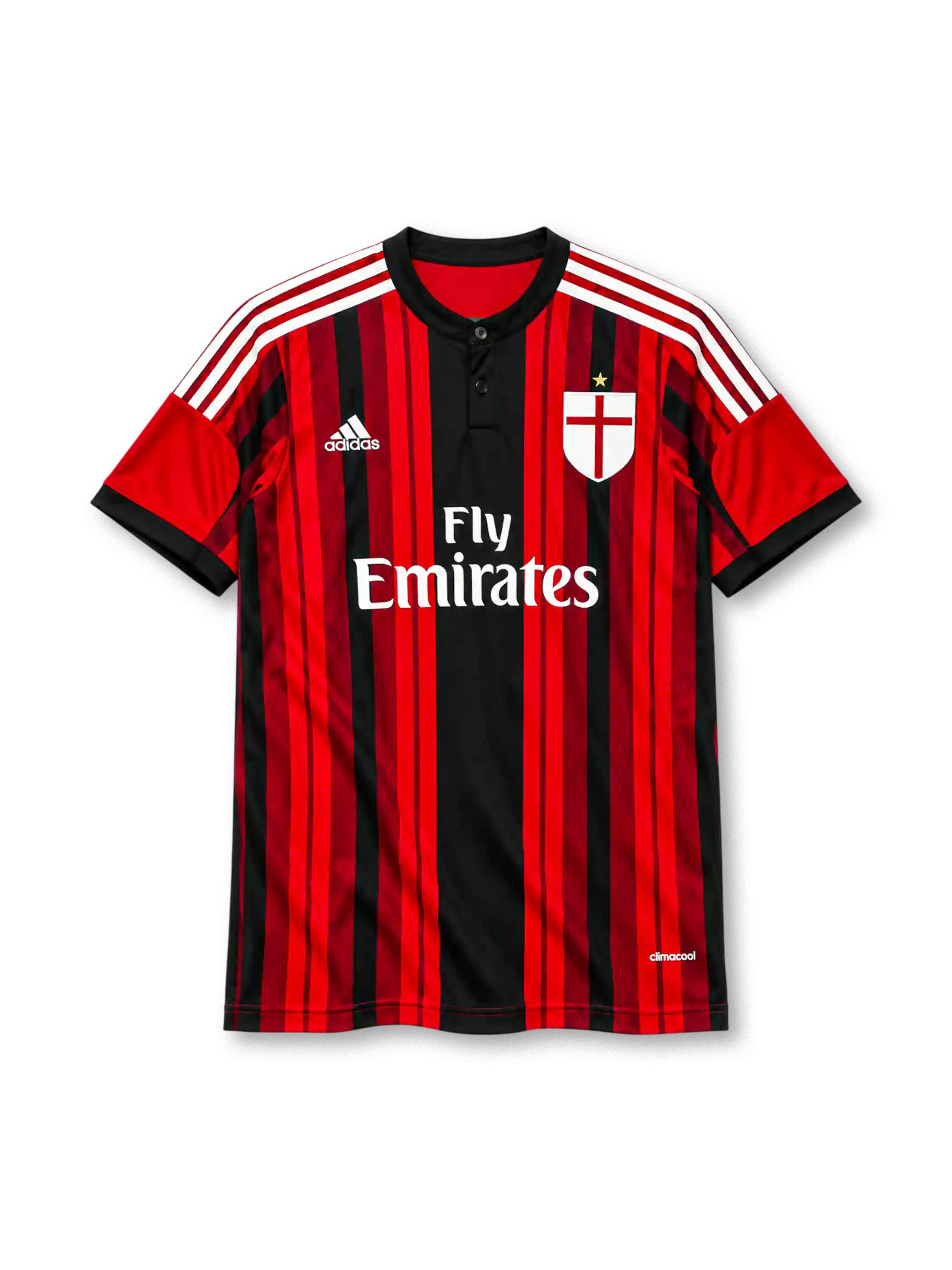 ACミラン 2014/15シーズン ホームユニフォーム（adidas製、赤黒ストライプ、Fly Emiratesスポンサー）