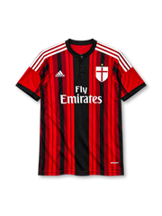 ACミラン 2014/15シーズン ホームユニフォーム（adidas製、赤黒ストライプ、Fly Emiratesスポンサー）