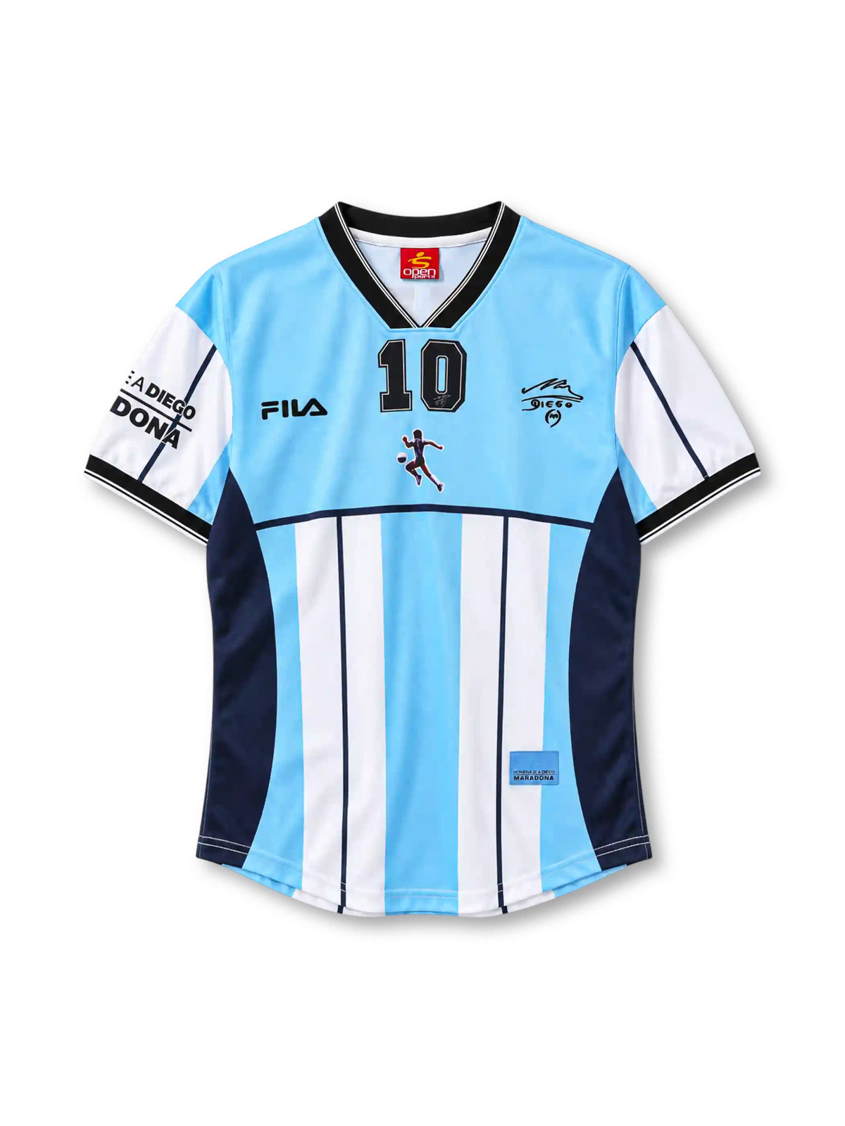 アルゼンチン代表 2001年 マラドーナ引退試合記念ホームユニフォーム（FILA製、水色白ストライプ、マラドーナサイン入り）