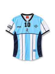 アルゼンチン代表 2001年 マラドーナ引退試合記念ホームユニフォーム（FILA製、水色白ストライプ、マラドーナサイン入り）