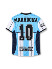 アルゼンチン代表 2001年 マラドーナ引退試合記念ホームユニフォーム（FILA製、水色白ストライプ、マラドーナサイン入り）