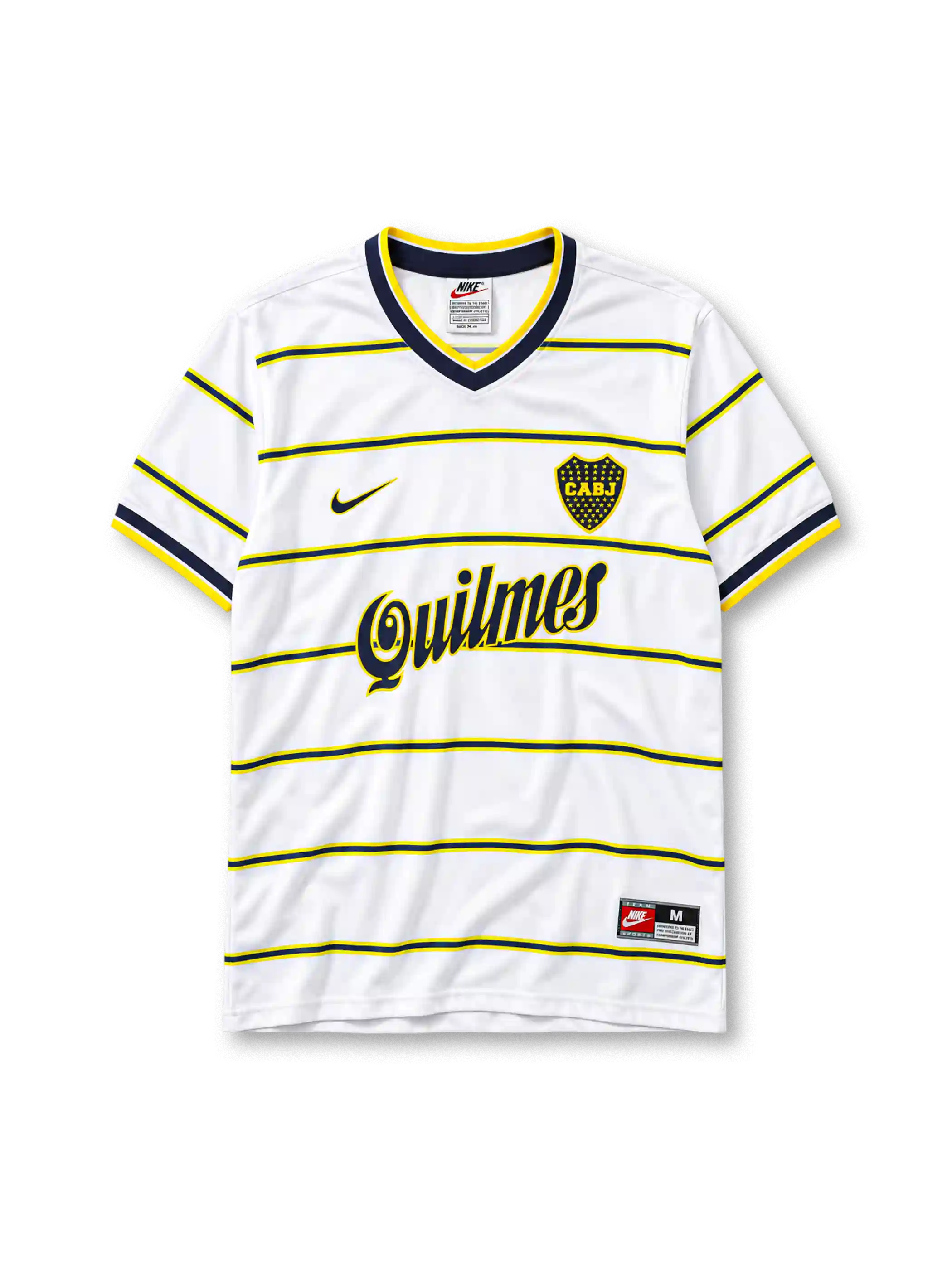 ボカ・ジュニアーズ 1999年 アウェイユニフォーム（Nike製、白地に紺黄ストライプ、Quilmesスポンサー）