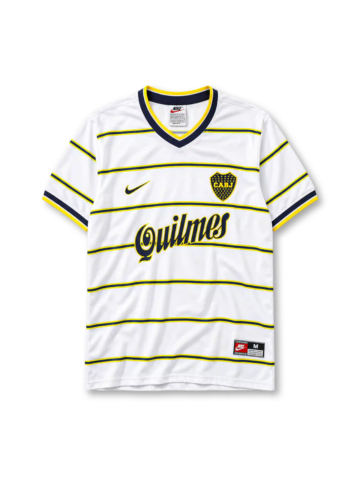 ボカ・ジュニアーズ 1999年 アウェイユニフォーム（Nike製、白地に紺黄ストライプ、Quilmesスポンサー）
