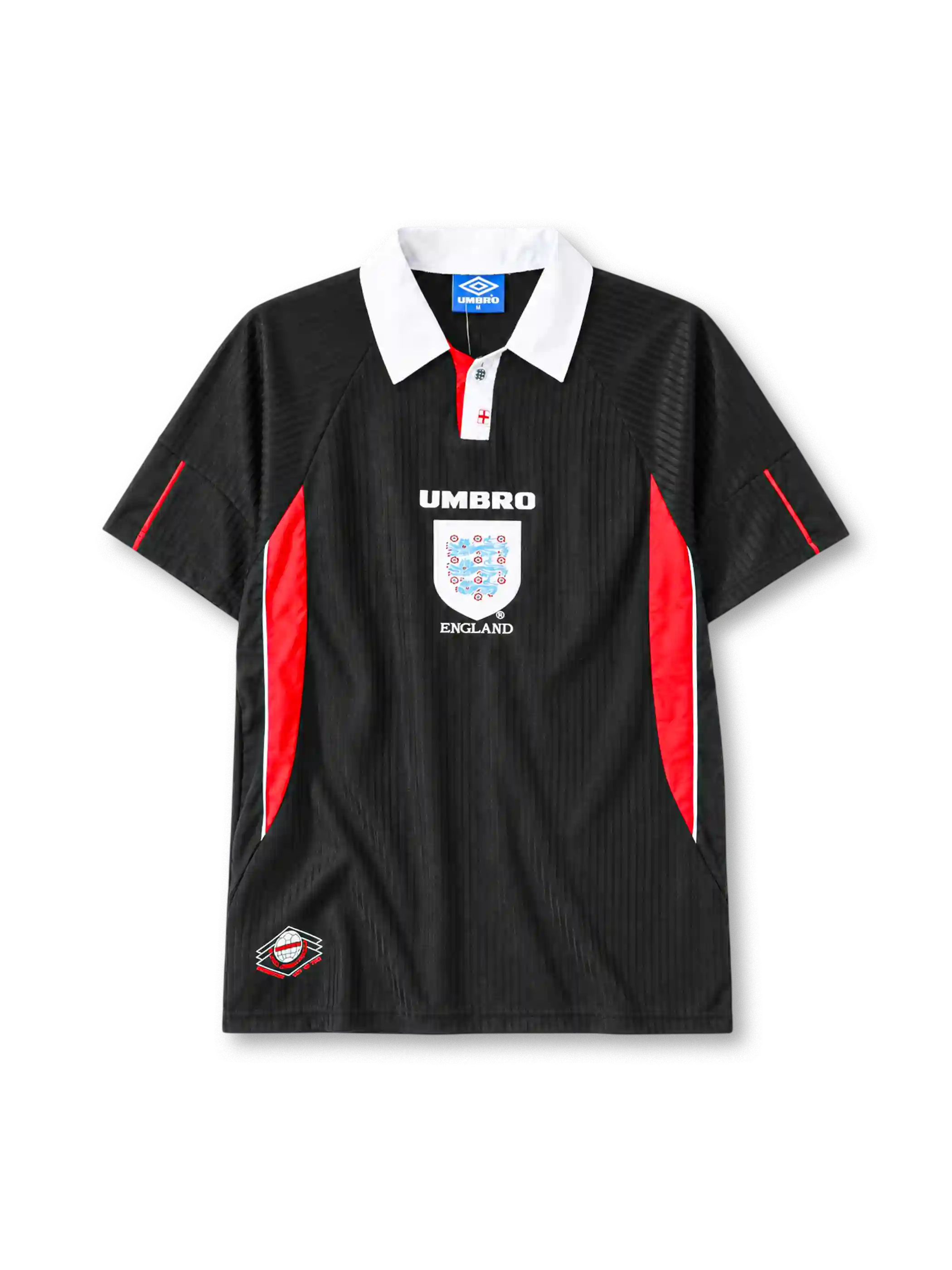 イングランド代表 1998年 セカンドアウェイユニフォーム（Umbro製、黒地、スリーライオンズエンブレム）